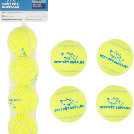 Best Pet Supplies Interactive Squeaky Dog Chew Toy, Ideal Dog Toys for Chewers, Small, Medium & Large Dogs, and Fetch Lovers - Tennis (Yellow), Medium (Pack of 4)