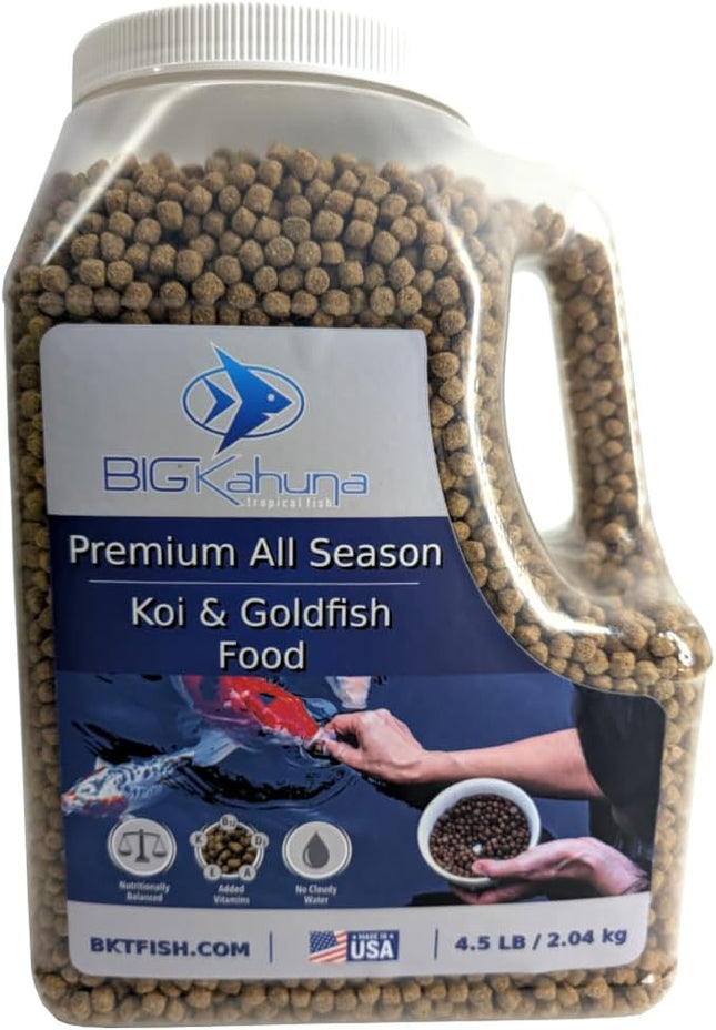 BIG Kahuna Koi Fish Food for Ponds 4.5lbs - Koi Food for Pond Fish Food Pellets – 3/16-1/4 Floating Pond Pellet