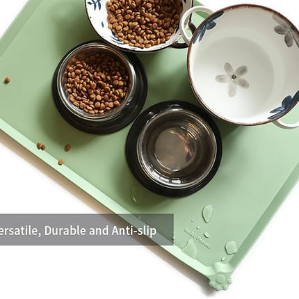 Hoki Found Large Silicone Pet Food Mats Tray - Non Slip Dog Cat Bowl Mats Placemat - Pet Feeding Mat - Waterproof Dog Cat Food Mats -Pet Water Mats for Floors - Jade