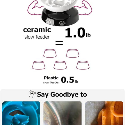 Y YHY Ceramic Cat Slow Feeder, Elevated Dog Food Bowl Tilted Design, Slow Feeder Bowl no Black Chin, Cat Shape for Dry and Wet Food