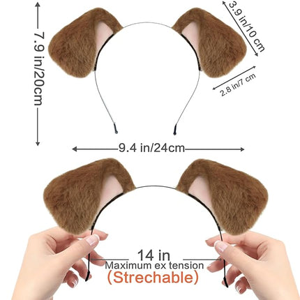 Beviliu Dog Ears Golden Movable, Realistic Animals Ears Headband Brown, Fluffy Cat Bunny Bear Costume Halloween Christmas for Washing Makeup Cosplay Birthday Party
