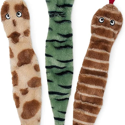 ZippyPaws Skinny Peltz - No Stuffing Dog Toy Pack to Keep Them Busy, for Medium and Large Dogs, Squeaky Pet Toys, Unstuffed Chew Toys, Soft Plush Variety Pack, Desert Snakes - 18"