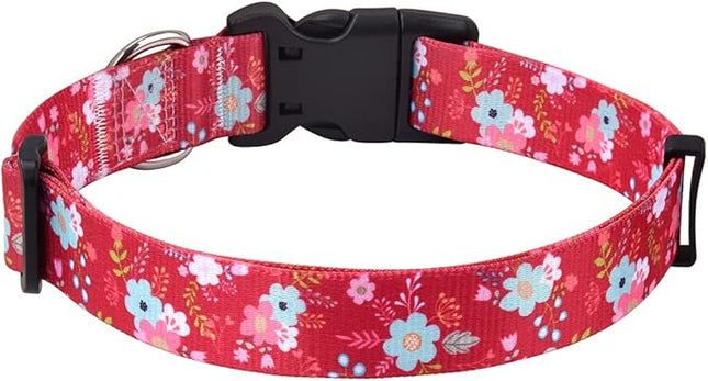Dog Collar with Bohemia Floral Tribal Geometric Patterns - Soft Ethnic Style Collar Adjustable for Small Medium Large Dogs(Red Flower,XS)