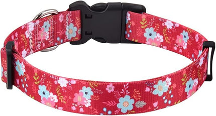 Dog Collar with Bohemia Floral Tribal Geometric Patterns - Soft Ethnic Style Collar Adjustable for Small Medium Large Dogs(Red Flower,L)