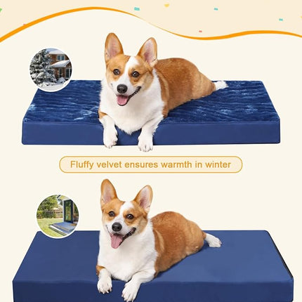 KSIIA Orthopedic Dog Crate Bed Waterproof Dog beds for Small Dogs Deluxe Plush Washable Pet Mat with Egg Crate Foam & Removable Cover, 23 x 17 Inch, Blue