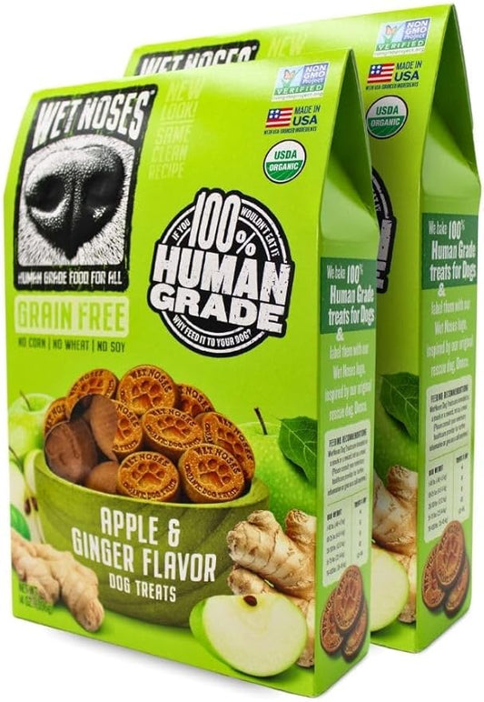 Grain-Free Organic Crunchy Dog Treats – for All Pet Sizes, Breeds – All-Natural Puppy Treat – 100% Human-Grade – Delicious Snacks for Dogs – 14 Oz., Grain Free - Apple Ginger, 2 X 14oz Box