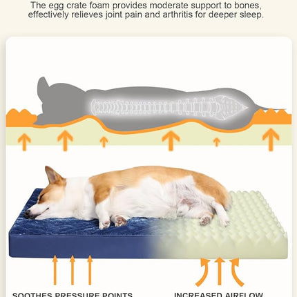 KSIIA Orthopedic Dog Crate Bed Waterproof Dog beds for Small Dogs Deluxe Plush Washable Pet Mat with Egg Crate Foam & Removable Cover, 23 x 17 Inch, Blue