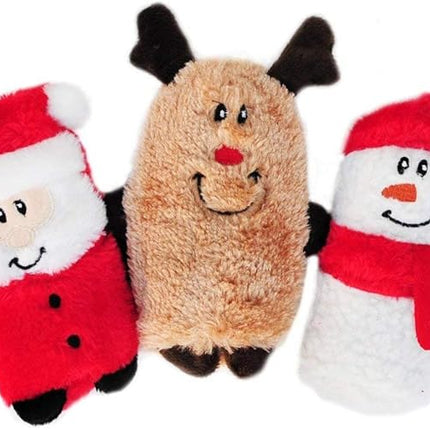 ZippyPaws Squeakie Buddies - No Stuffing Dog Toys to Keep Them Busy, for Small & Medium Dogs, Squeaky Pet Toy for Boredom, Unstuffed Chew Toy, Soft Plush Puppy Products - Holiday Pack of 3