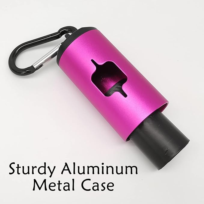 Aluminum Dog Poop Bags Holder with Carabiner Metal Pet Waste Bags Dispenser with Hook and Loop Fastener and Elastic Cord to Carry Used Bags(Pink, 1 Holder 15 Bags)