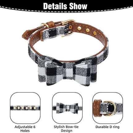 EXPAWLORER Dog Collar and Leash Set - Classic Plaid Dog Bow Tie and Dog Bandana Collar, Dog Leash Tangle Free, Adjustable Collars for Medium Dogs, Holiday Ideal Gift, M