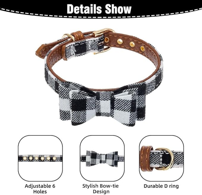 EXPAWLORER Dog Collar and Leash Set - Classic Plaid Dog Bow Tie and Dog Bandana Collar, Dog Leash Tangle Free, Adjustable Collars for Medium Dogs, Holiday Ideal Gift, M