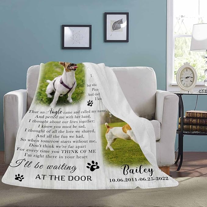 Artsadd Dog Pictures Custom Throw Blanket with Name Personalized Pet Memorial Blanket Memory Gift for Friends Sympathy Remembrance Customized Bed Throw Blanket Made in USA