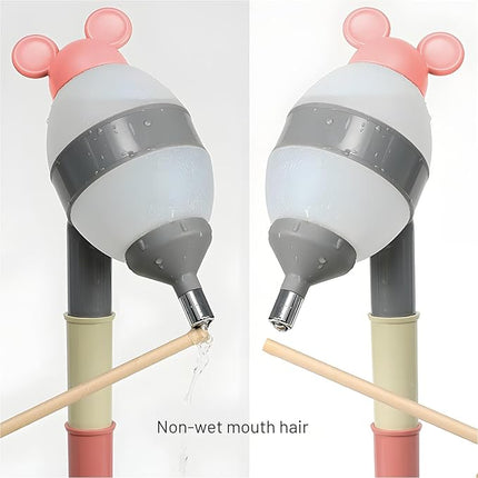 NACOCO Pet Standing Water Dispenser - Cat Dog Standing Bowl with Detachable Pole Automatically Feeding Water Height Adjustable(Grey-Pink Ear)