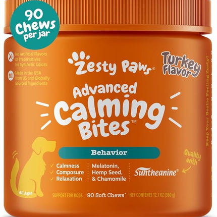 Zesty Paws Calming Chews for Dogs - for Everyday Stress, Relaxation, Composure, and Separation Turkey 90 Count
