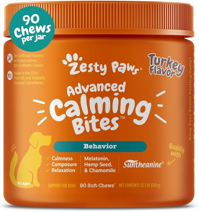 Zesty Paws Calming Chews for Dogs - for Everyday Stress, Relaxation, Composure, and Separation Turkey 90 Count