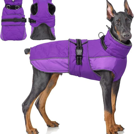 QBLEEV Warm Dog Jacket - Reflective, Adjustable Winter Coat with Turtleneck for Cold Weather, Waterproof Fleece Snowsuit for Small, Medium, Large Dogs