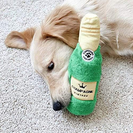 ZippyPaws Happy Hour Crusherz- Interactive Dog Toys to Keep Them Busy, Squeaky Plush Pet Toy for All Breeds, for Small, Medium, & Large Dogs, Drink Themed Crinkle Water Bottle Toy- Champagne