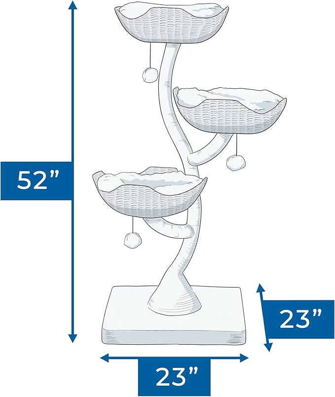 Habitat Haven The Sanctuary Cat Tree - Luxury Cat Condo, Large Modern Indoor Tower with 3 Faux Fur Beds, Scratching Posts, and Toys for Cats, 23-Inch Width x 23-Inch Depth x 52-Inch Height