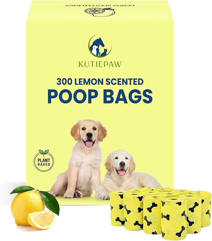 Dog Poop Bag Rolls - 300 Bags - Lemon Scented Compostable Puppy Poop Bags - Corn Starch Blend - Biodegradable & Leak Proof Extra Thick Dog Waste Bags - Poop Bags for Dogs Pet Supplies