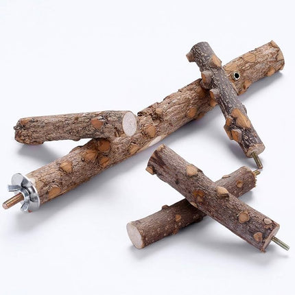 Bird Perch Nature Wood Stand for 3-4pcs Small Medium Parrots (S)