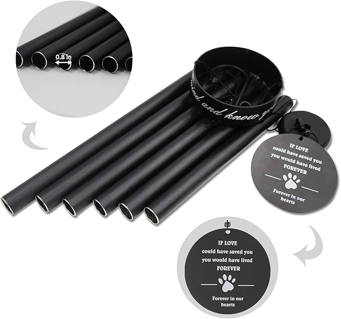 Pet Memorial Wind Chime, 30 Inches Paw Print Pet Remembrance Gift to Honor and Remember a Dog, Cat, or Other Pet, Premium Metal Wind Chime, Black