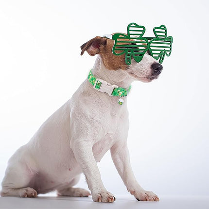 ARING PET St Patrick's Day Dog Collar-Green Lucky Clovers Dog Collars, Adjustable Shamrock Pet Collars Trefoil Puppy Collar Gifts with Quick Release Buckle for Girl&Boy Dogs