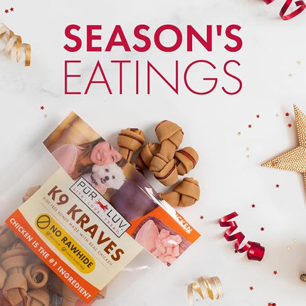 Pur Luv Dog Treats, K9 Kraves Rawhide Free Bone Dog Treat, Chicken Flavor, Made with Real Chicken, 20 Count, Healthy, Easily Digestible, Long-Lasting, High Protein, Satisfies Dog's Urge to Chew