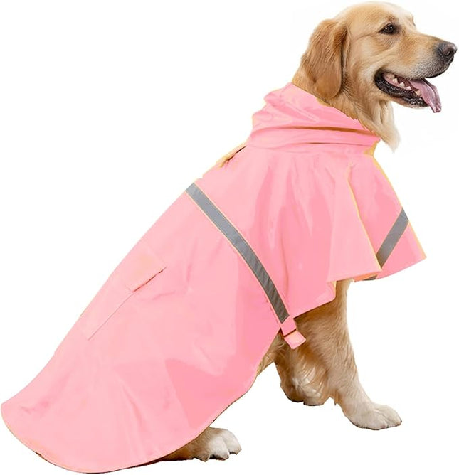 HAPEE Dog Raincoats with Reflective Strip Hoodie,Poncho Jacket for Large Dogs fit Golden Retriever Doodle (D4-Pink, 34C (120-140 lbs))