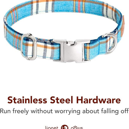 Lionet Paws Boy Dog Collar with Bowtie, Comfortable Adjustable Cute Blue Plaid Bow Tie Collar for Male Dogs Gift, Medium, Neck 13.5-22 inches
