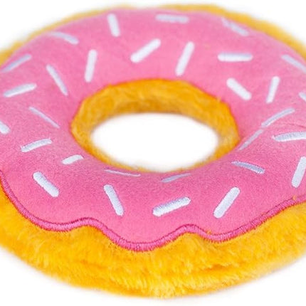 ZippyPaws Donutz - No Stuffing Dog Toys to Keep Them Busy, for Small and Medium Dogs, Squeaky Pet Toy for Boredom, Unstuffed Chew Toy, Soft Plush Puppy Products, Funny Food Toy - Strawberry Donut