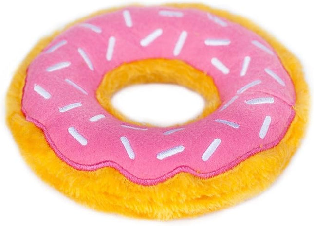 ZippyPaws Donutz - No Stuffing Dog Toys to Keep Them Busy, for Small and Medium Dogs, Squeaky Pet Toy for Boredom, Unstuffed Chew Toy, Soft Plush Puppy Products, Funny Food Toy - Strawberry Donut