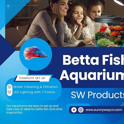 Koller Products AquaView 2-Gallon Plastic 360 Aquarium with Power Filter & LED Lighting for Tropical Fish - Betta Fish