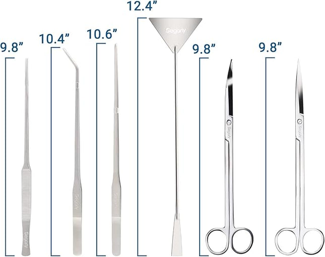 Segarty Aquarium Aquascaping Tools, 6 in 1 Stainless Steel Silver Aquascaping Tools Kit for Aquatic Plant Fish Tank, Long Scrapers Spatula Feeding Tweezers Curved Straight Scissors Aquarium Tools