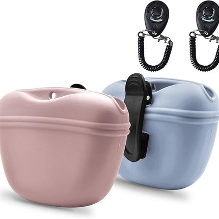AUDWUD Silicone Dog Treat Pouch,With Dog Training Clicker,Clip on Portable Training Container,Convenient Magnetic Buckle Closing and Upgraded Waist Clip for Enhanced Stability