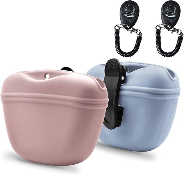 AUDWUD Silicone Dog Treat Pouch,With Dog Training Clicker,Clip on Portable Training Container,Convenient Magnetic Buckle Closing and Upgraded Waist Clip for Enhanced Stability