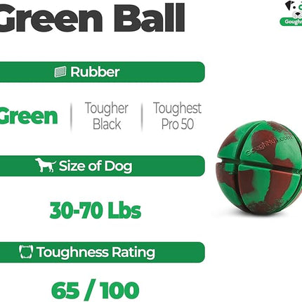 Goughnuts – Virtually Indestructible Ball - Guaranteed Dog Chew Toys for Aggressive Chewers Like Pit Bulls, German Shepherds, and Labs from 30-70 Pounds - Tough and Durable Natural Rubber - Green