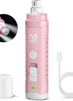 Casfuy Dog Nail Grinder with 2 LED Light for Large Medium Small Dogs - 3X More Powerful 2-Speed Electric Pet Nail Trimmer Rechargeable Quiet Painless Paws Grooming & Smoothing Tool