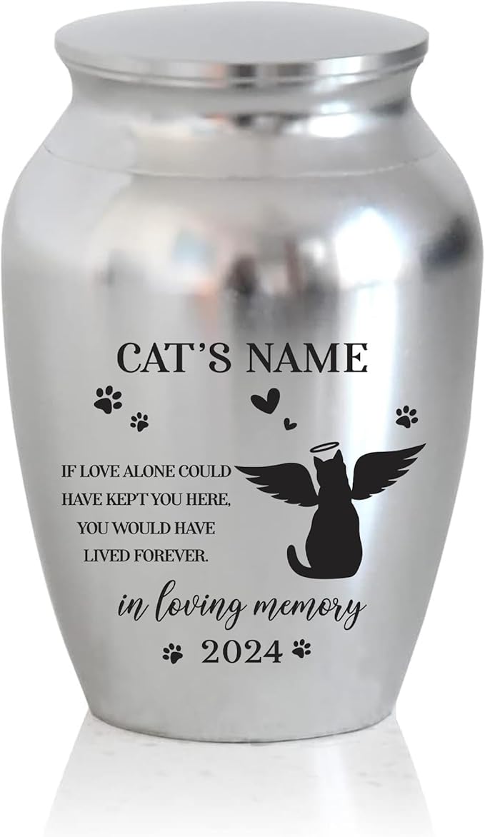 Artsy Woodsy Personalized Pet Memorial Cat Mini Urns - Stainless Steel Decorative Keepsake Urns for Ashes 2.56x1.77 inch - Gifts for Cat Mom Dad Lovers Accessories in Loving Memory Loss (02)