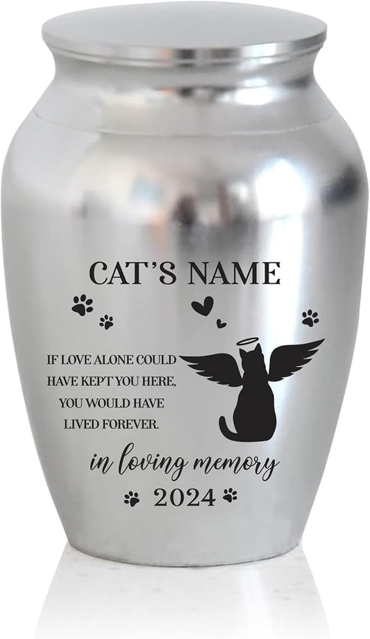 Artsy Woodsy Personalized Pet Memorial Cat Mini Urns - Stainless Steel Decorative Keepsake Urns for Ashes 2.56x1.77 inch - Gifts for Cat Mom Dad Lovers Accessories in Loving Memory Loss (02)