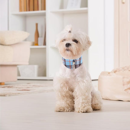 EXPAWLORER Dog Leash and Collar Set - Classic Plaid Medium Dog Collar with Bow Tie, 360 Swivel No Tangle Dog Leash, Adjustable Dog Collar for Small Medium Dogs Cats, Sky Blue M