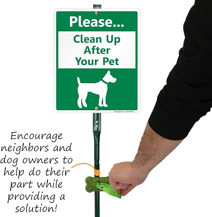 SmartSign Please Clean Up After Your Pet Yard Sign & Clip-On Preloaded Dispenser Combo/Kit with 135 Dog Poop Waste Bags, 10"x12" Rust-proof Aluminum Sign with 3ft Steel Stake