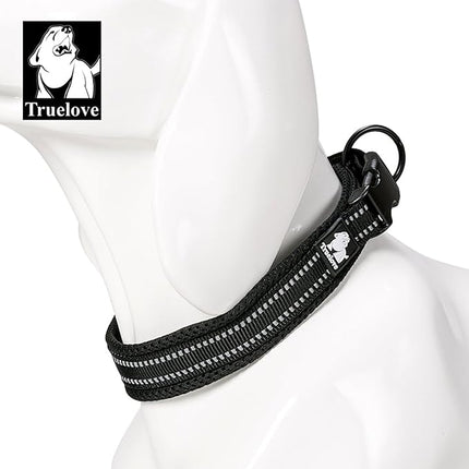 Dog Collar Reflective Premium Duraflex Buckle,High Grade Nylon Webbing No Choke Basic Collars Truelove TLC5011(Black,S)