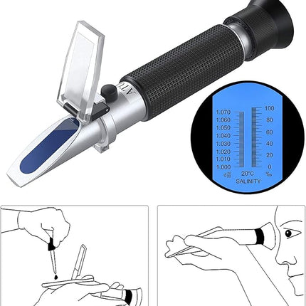 AUTOUTLET Refractometer Saltwater Aquarium for Seawater,Pool,Tank,Testing,Marine Fishkeeping, 0-100PPT & 1.000-1.070 Salinity Tester with ATC Function Hydrometer Specific Gravity Salinity Meter Kit