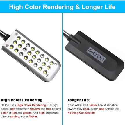 Aquarium Light Small LED Clip Light for Fish Tank 1.5W with Timer&Dimmer, 1 Yr Warranty