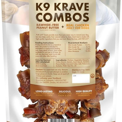 Pur Luv K9 Kraves Rawhide Free Bone Dog Treats, Peanut Butter Flavor, Made with Real Peanut Butter and Chicken, Healthy,Easily Digestible,Long Lasting, and High Protein Dog Treat, 20 Count (Pack of 2)