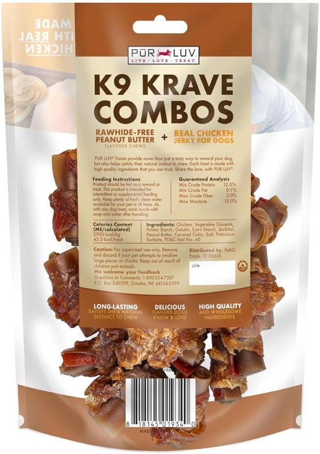 Pur Luv K9 Kraves Rawhide Free Bone Dog Treats, Peanut Butter Flavor, Made with Real Peanut Butter and Chicken, Healthy,Easily Digestible,Long Lasting, and High Protein Dog Treat, 20 Count (Pack of 2)