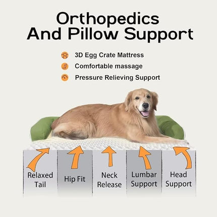 Large Dog Bed Orthopedic Washable - Beds Bolster - Extra XL XLarge Big Dogs - Memory Foam Couch Sofa - Waterproof with Removable Cover - Grass Green Dog Bed
