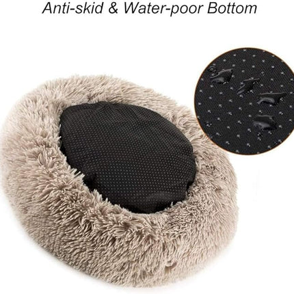 Cat Beds for Indoor Cats - Cat Bed Washable 24 inches, Dog Beds for Small Medium Dogs, Anti Anxiety Round Fluffy Plush Faux Fur Cat Bed, Thick Bottom (Light Brown, Large 24" L x 24" W)