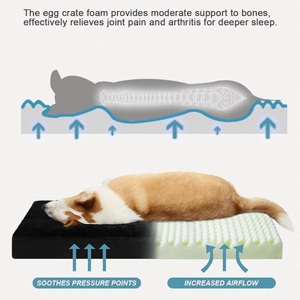 KSIIA Orthopedic Dog Bed Crate Waterproof Pet Mats for Small Dogs Deluxe Plush Washable Pet Bed with Egg Crate Foam & Removable Cover, 23 x 17 Inch, Black