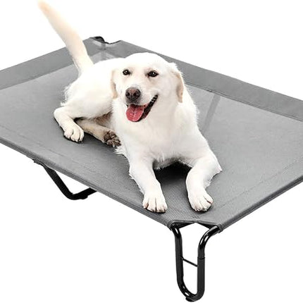 pettycare Elevated Outdoor Dog Bed - Dog Cots beds for Large Dogs XL, Waterproof Raised Dog Bed Easy to Assemble, Cooling Elevated Dog Bed with Teslin Mesh, Durable, Non Slip, Up to 85 lbs,Grey